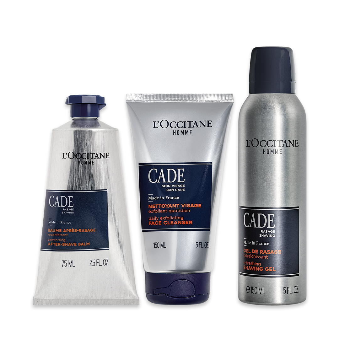 Trio Essencial Cade: Esfoliante, Gel de Barbear e Bálsamo