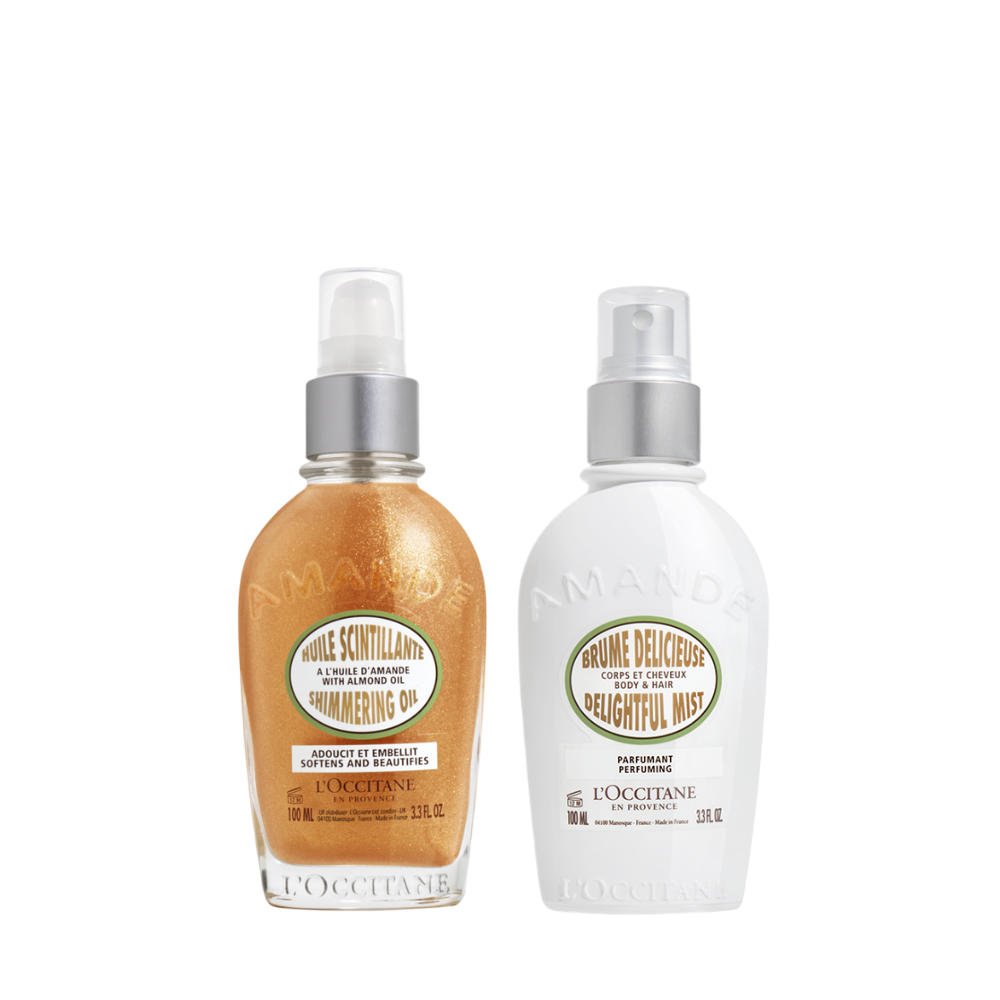 Óleo Corporal Iluminador e Mist Perfumado Amêndoa